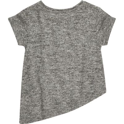 Mini girls grey slogan asymmetric t-shirt